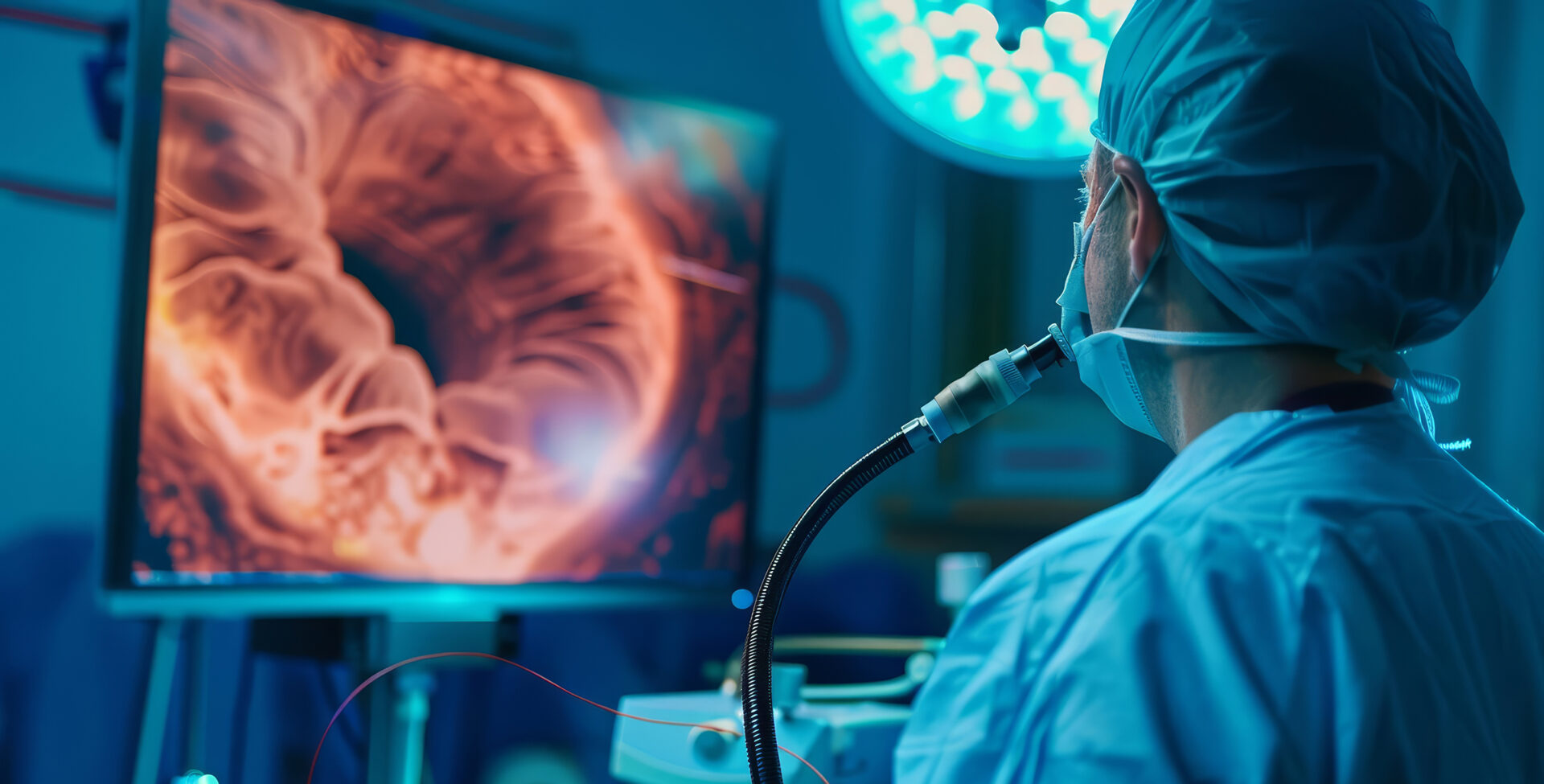 A Urologist Using An Endoscope To Examine A Patients Bladder, En